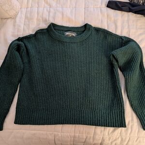 American Eagle Outfitters Dark Green Ribbed Cropped Crewneck Sweater